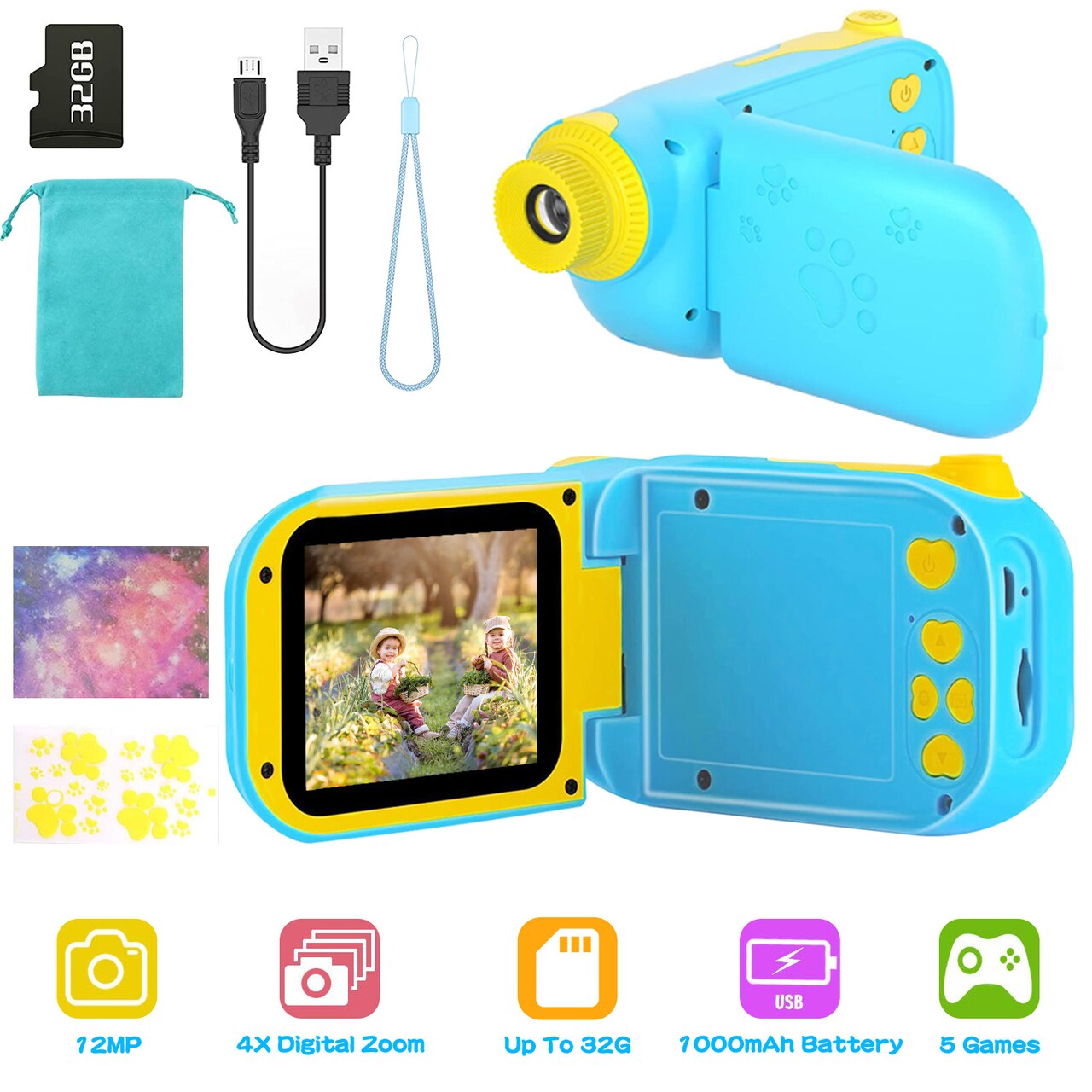 Kids Digital Camera 2.4In Screen 4X Zoom 5 Games Birthday Christmas Gift Pink Blue
